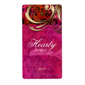 Indisches Hochzeitweiliges Weinetikett Damask Pink