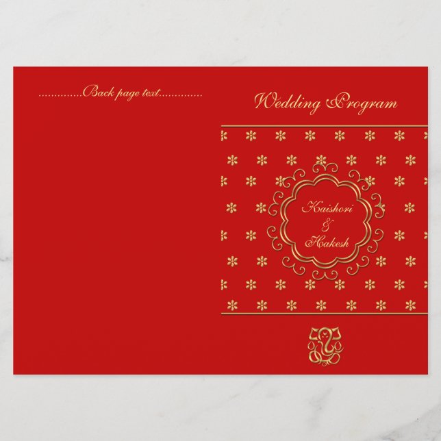 Indisches Inspiriertes Bi-fold Wedding Program Red Programm (Vorderseite)