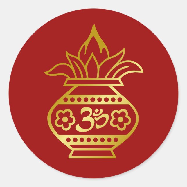 Indisches Kalash mit Om Sign Runder Aufkleber (Vorderseite)