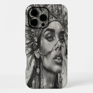 Indisches Mädchen mit Kriegergeist und Federn iPhone 16 Pro Max Hülle
