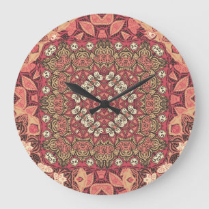 Indisches Medaillon, Boho-Ethno-Ornament Große Wanduhr