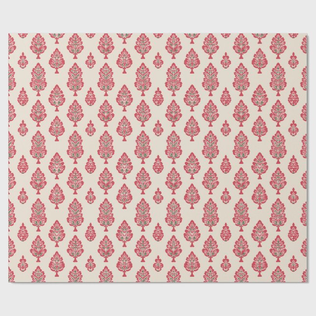 Indisches Muster auf Beige Hintergrundpapier Geschenkpapier (Flach)