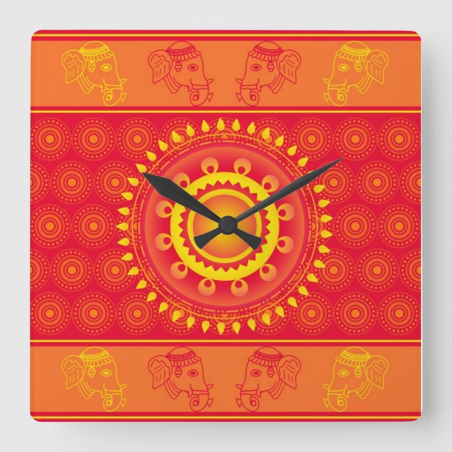 indisches Muster Quadratische Wanduhr (Vorderseite)