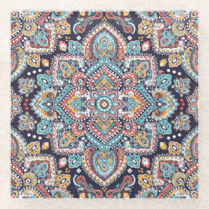 Indisches Paisley: Ethnisches Mandala-Muster Glasuntersetzer