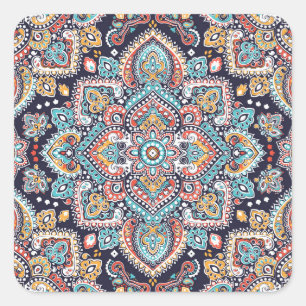 Indisches Paisley: Ethnisches Mandala-Muster Quadratischer Aufkleber