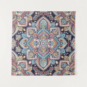 Indisches Paisley: Ethnisches Mandala-Muster Wandteppich