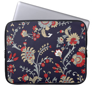 Indisches Paisley, marineblauer Hintergrund, tradi Laptopschutzhülle