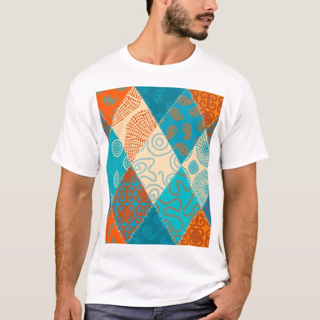 Indisches Patchwork-Nahtloses Vintage-Design. T-Shirt (Vorderseite)