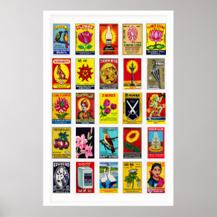 Indisches Streichholzschachtel-Labels-Rasterdruck, Poster