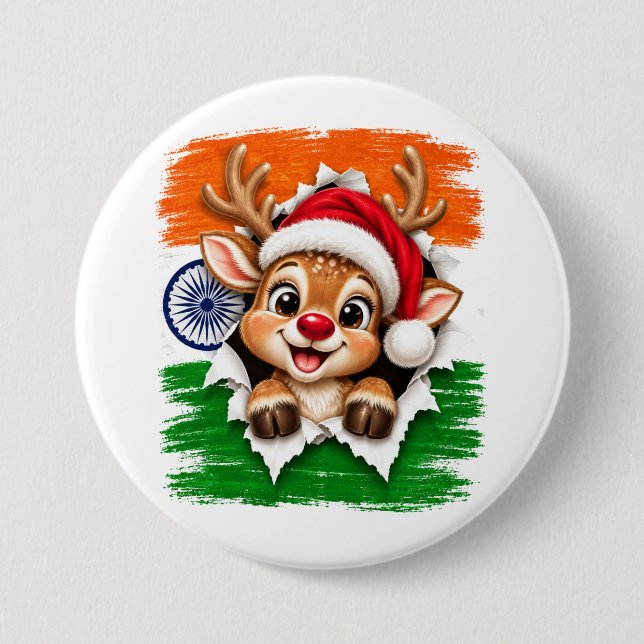 Indisches Weihnachtsrentier Button (Vorderseite)