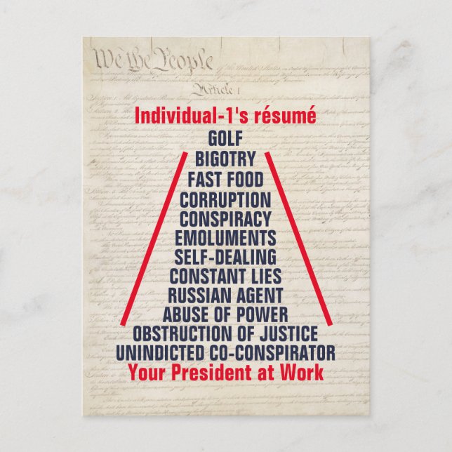 Individual-1 Trump-Collusion Obstruction Jan 2019 Postkarte (Vorderseite)