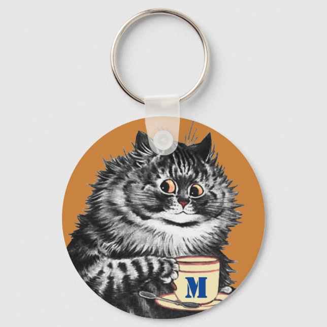 Individualisierbare Initial-, Kaffee Lover Cat, Lo Schlüsselanhänger (Vorderseite)