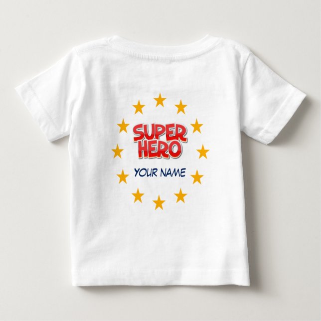 Individualisierbarer Superheld Baby T-shirt (Rückseite)