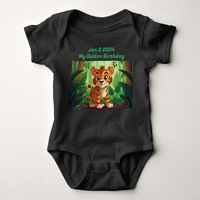 individualisierbares Golden Birthday Baby Tiger Sh Baby Strampler (Vorderseite)