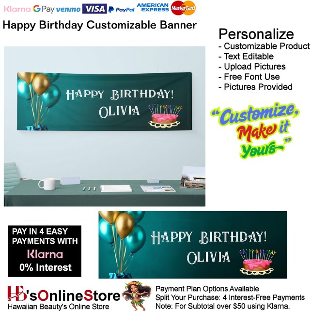 individualisierbares Happy Birthday Banner 1 (Happy Birthday Gold Green Party Supplies Celebrate Decoration Presents 1.
)