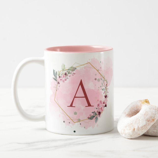 Individualisieren Sie die anfänglichen Aquarellbil Zweifarbige Tasse (Mit Donut)
