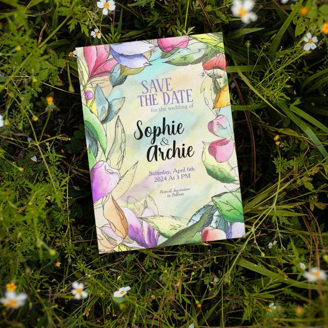 Individualisieren Sie die Blume Wasserfarben Save The Date (Von Creator hochgeladen)