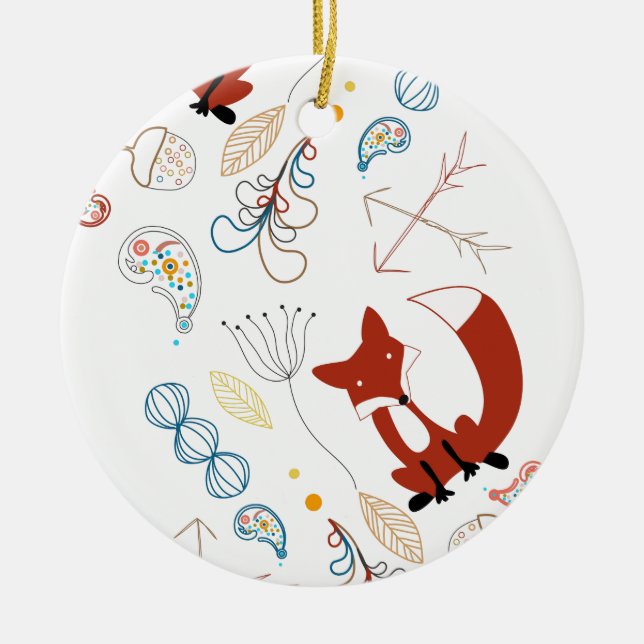 Individualisieren Sie moderne Fox Woodland Muster Keramik Ornament (Vorne)