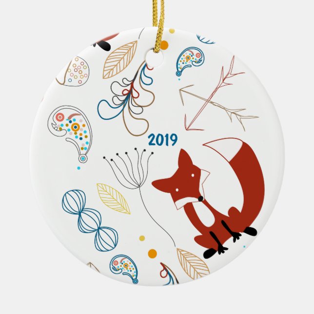 Individualisieren Sie moderne Fox Woodland Muster Keramik Ornament (Vorne)