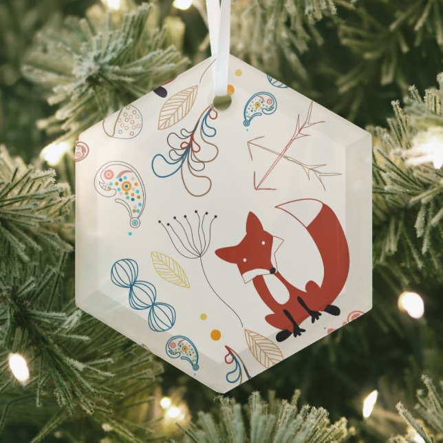 Individualisieren Sie moderne Fox Woodland Muster Ornament Aus Glas (Insitu)