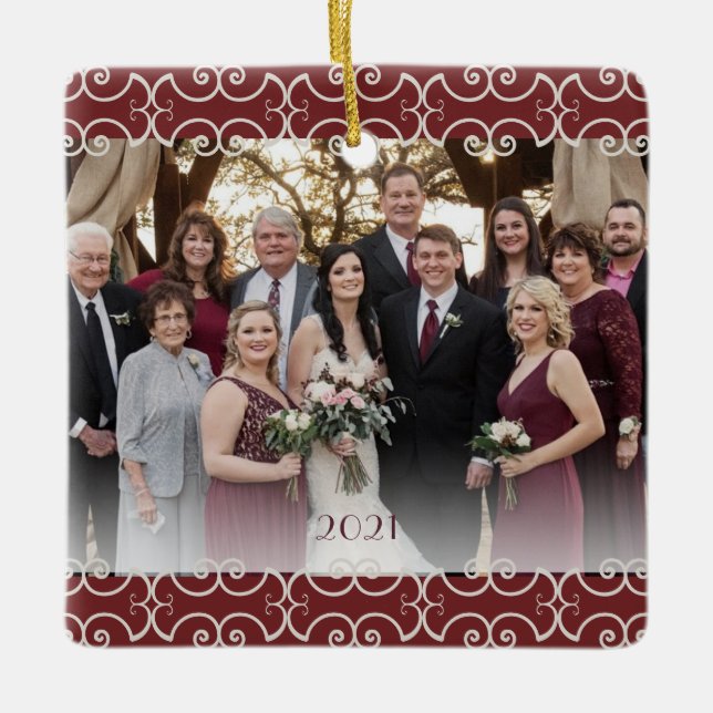 Individuell anpassbare 2-seitige Burgund Elegante  Keramikornament (Vorderseite)