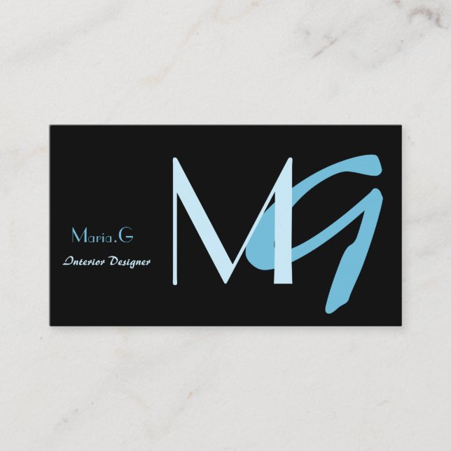 Individuell anpassbare Blue Monogram Business Card Visitenkarte (Vorderseite)