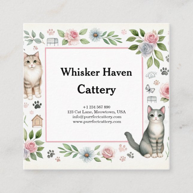 Individuell anpassbare Cattery Business Card mit C Quadratische Visitenkarte (Vorderseite)