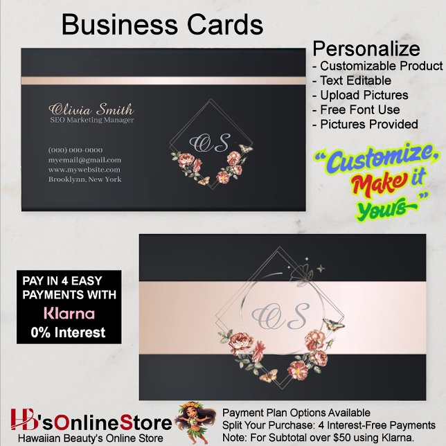 Individuell anpassbare elegante Peach Floral Busin Visitenkarte (Customizable Elegant Peach Floral Business Card 10.)