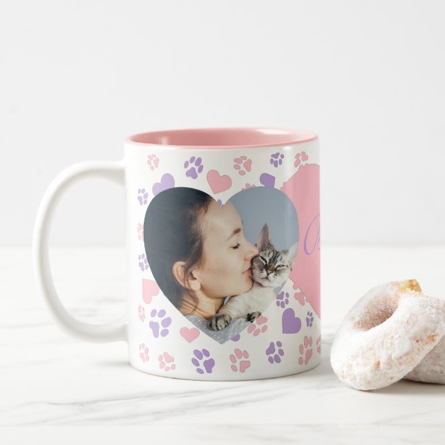 Individuell anpassbare Foto-Tasse für Cat Lovers Zweifarbige Tasse (Mit Donut)
