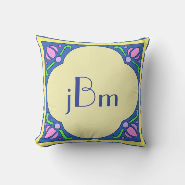 Individuell anpassbare Jugendstil-Monogram-Pillow Kissen (Vorderseite)
