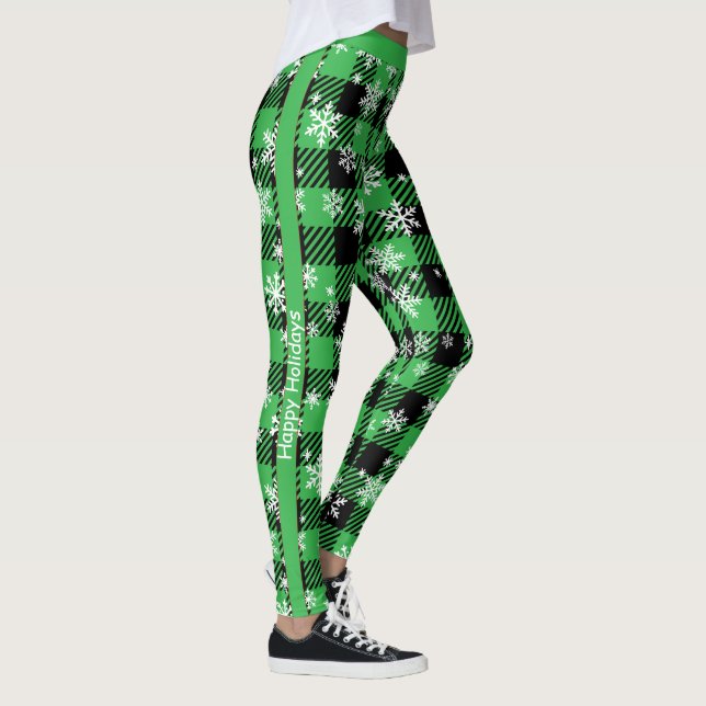 Individuell anpassbare Karierte "Happy Holidays" Leggings (Rechts)