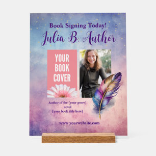 Individuell anpassbare Lila Feather Book Signing E Acrylschild