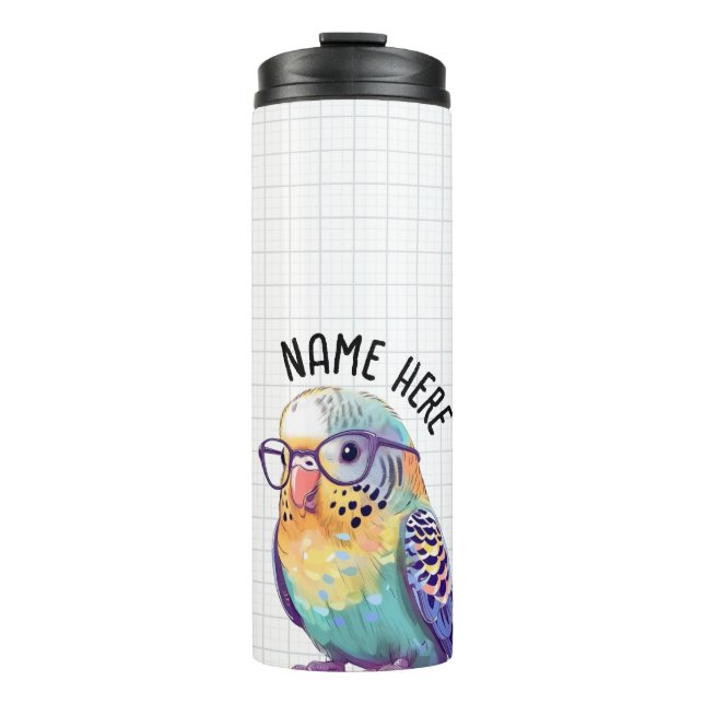 Individuell anpassbare Nerdy Budgie Tumbler Thermosbecher (Vorderseite)