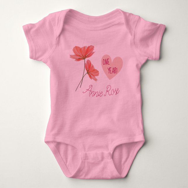 Individuell anpassbare Niedlich- & Girly-Blume 1 J Baby Strampler (Vorderseite)