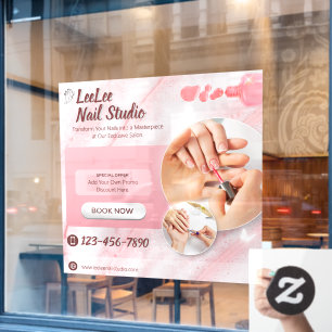 Individuell anpassbare pink-weiße moderne Nagelstu Fensteraufkleber