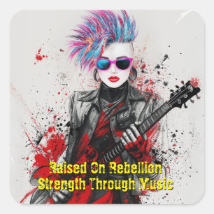 Individuell anpassbare Punk Girl Gitarrist Art Ins Quadratischer Aufkleber
