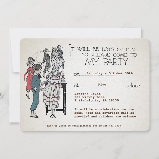 Individuell anpassbare Retro Childish-Party Einlad Einladung (Vorderseite)