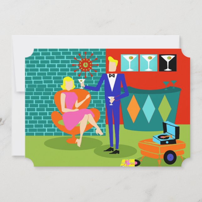 Individuell anpassbare Retro Martini Couple Einlad Einladung (Vorderseite)