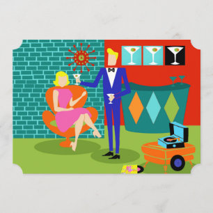 Individuell anpassbare Retro Martini Couple Einlad Einladung