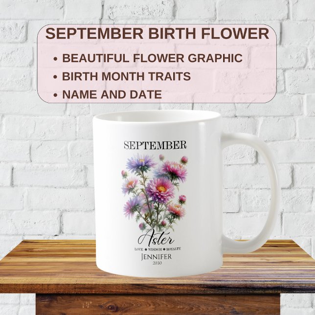 Individuell anpassbare September Geburtstag Aster  Kaffeetasse (Von Creator hochgeladen)
