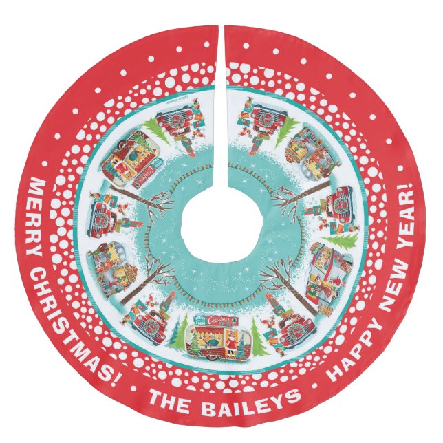 Individuell anpassbare Vintag Campers Polyester Weihnachtsbaumdecke (Vorderseite)