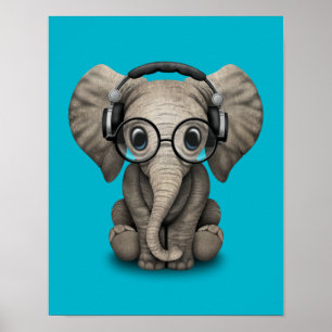 Individuell anpassbarer Baby Elephant Dj mit Kopfh Poster