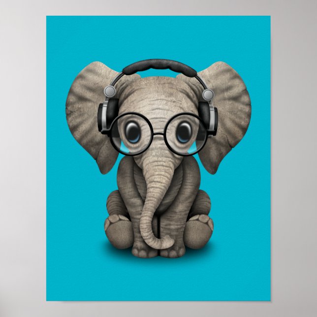 Individuell anpassbarer Baby Elephant Dj mit Kopfh Poster (Vorne)