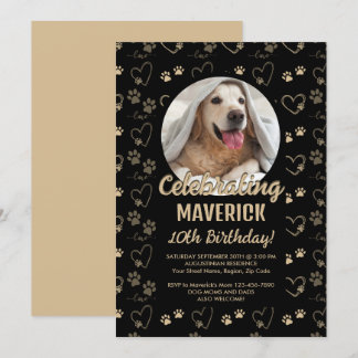Individuell anpassbarer Black Gold Hund Geburtstag Einladung