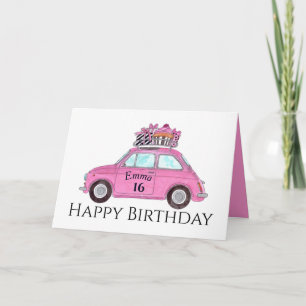 Individuell anpassbarer Geburtstag Retro Fiat 500 Karte
