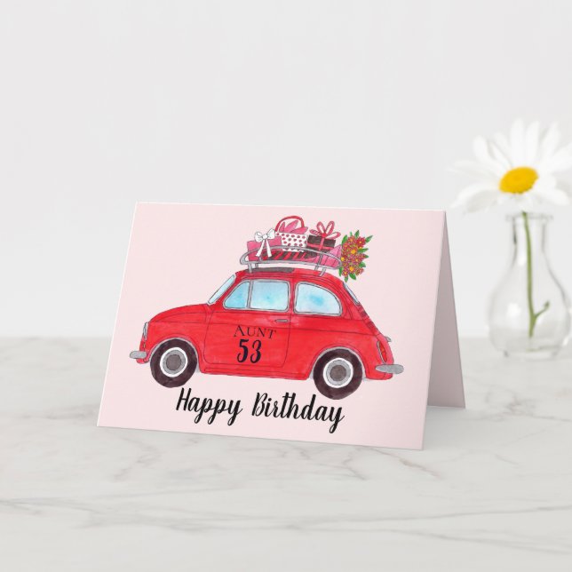 Individuell anpassbarer Geburtstag Retro Fiat 500 Karte (Kleine Pflanze)