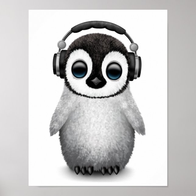 Individuell anpassbarer Niedlicher Baby Pinguin Dj Poster (Vorne)