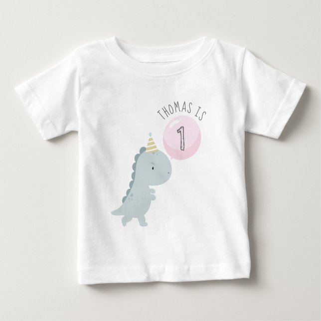 Individuell anpassbarer Niedlicher Dinosaurier Geb Baby T-shirt (Vorderseite)