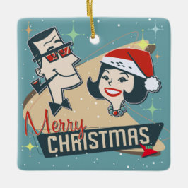 Individuell anpassbarer Retro-Weihnachten Vintager Keramikornament