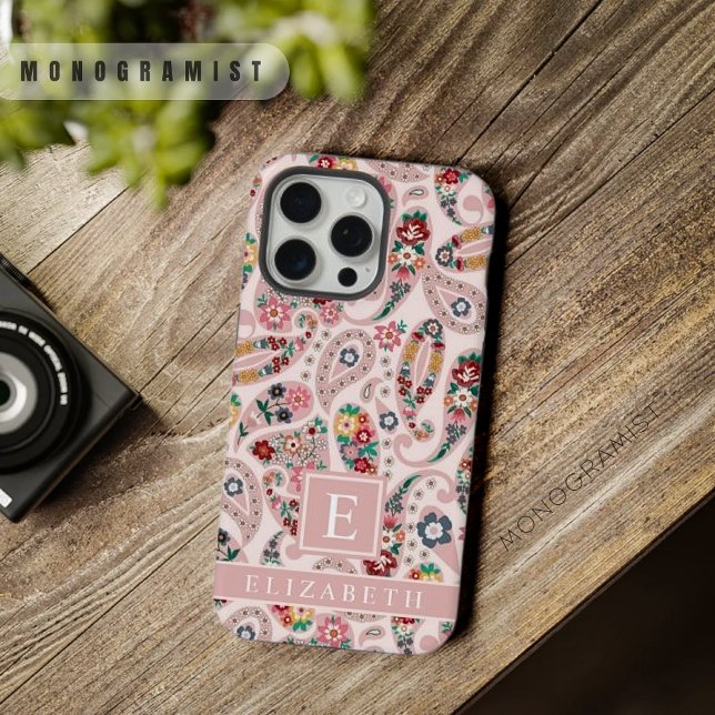 Individuell anpassbares, leicht dunkles Baby Pink  iPhone Hülle (Customizable Light Dark Baby Pink Paisley Pattern iPhone Case)